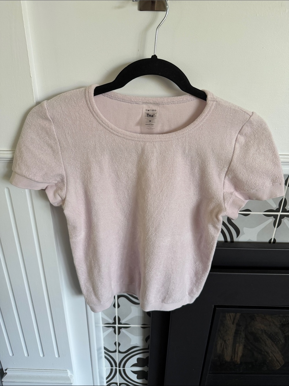 TNA Pale Pink Terry Short Sleeve Crop Tee